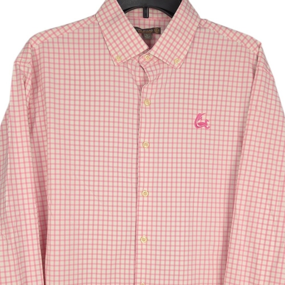 Peter Millar Men's Large‎ Summer Comfort Pink White Gingham Button Down Shirt